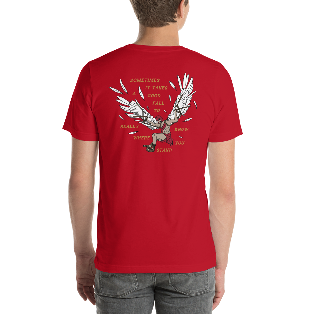 ★032c★ U ICARUS WITH NO SUN TSHIRT STAINED RED ICARUS WITH Red 'Icarus With No Sun' T-Shirt by 032c on Sale